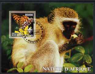 Benin 2006 Nature of Africa - Monkey & Butterfly (with Scout Logo) perf m/sheet cto used, stamps on , stamps on  stamps on scouts, stamps on  stamps on apes, stamps on  stamps on monkeys, stamps on  stamps on animals, stamps on  stamps on butterflies