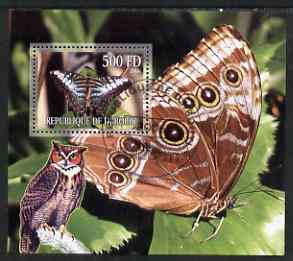 Djibouti 2006 Owl & Butterfly #2 perf m/sheet cto used, stamps on birds of prey, stamps on owls, stamps on birds, stamps on butterflies