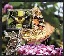 Djibouti 2006 Owl & Butterfly #4 perf m/sheet cto used, stamps on birds of prey, stamps on owls, stamps on birds, stamps on butterflies