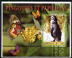 Liberia 2006 Penguins & Butterflies #1 perf m/sheet cto used, stamps on birds, stamps on penguins, stamps on butterflies