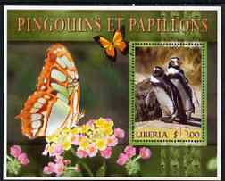 Liberia 2006 Penguins & Butterflies #2 perf m/sheet cto used, stamps on birds, stamps on penguins, stamps on butterflies