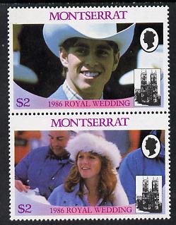 Montserrat 1986 Royal Wedding $2 se-tenant pair on watermarked paper unmounted mint, as SG 693a, stamps on royalty, stamps on andrew & fergie