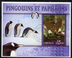 Liberia 2006 Butterflies & Penguins #2 perf m/sheet cto used, stamps on birds, stamps on penguins, stamps on butterflies