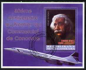 Madagascar 2006 30th Anniversary of Concorde #3 small perf m/sheet (Albert Einstein) cto used, stamps on aviation, stamps on concorde, stamps on einstein, stamps on science, stamps on physics, stamps on nobel, stamps on personalities, stamps on personalities, stamps on einstein, stamps on science, stamps on physics, stamps on nobel, stamps on maths, stamps on space, stamps on judaica, stamps on atomics