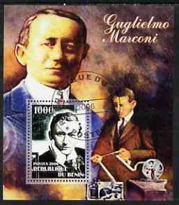 Benin 2006 Guglielmo Marconi #1 perf m/sheet cto used, stamps on , stamps on  stamps on personalities, stamps on  stamps on radio, stamps on  stamps on communications, stamps on  stamps on nobel, stamps on  stamps on physics, stamps on  stamps on marconi