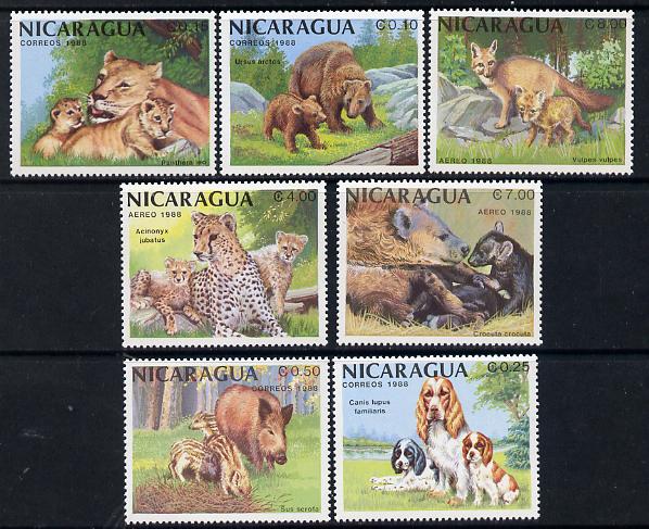 Nicaragua 1988 African Animals set of 7 unmounted mint, SG 2955-61, stamps on animals    cats    bears    lions     boars    swine    cheetah    hyena   fox, stamps on  fox , stamps on foxes, stamps on  