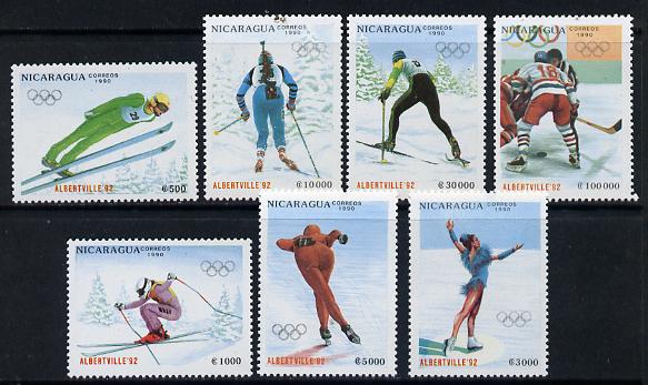 Nicaragua 1990 Albertsville Winter Olympics set of 7 unmounted mint, stamps on olympics  sport