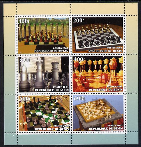 Benin 2003 Chess perf sheetlet containing set of 6 values unmounted mint. Note this item is privately produced and is offered purely on its thematic appeal, stamps on , stamps on  stamps on chess