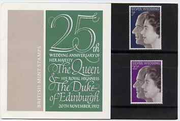 Great Britain 1972 Royal Silver Wedding set of 2 in official presentation pack, stamps on royalty, stamps on silver wedding