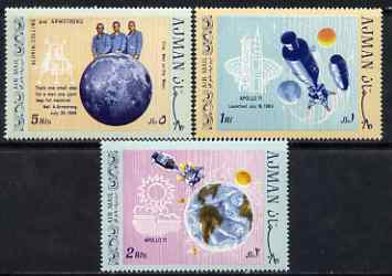 Ajman 1969 First Man on the Moon (2) perf set of 3 unmounted mint, Mi 466-68, stamps on , stamps on  stamps on space