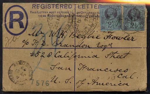 Great Britain 1892 registered (2d) cover to USA with contents bearing additional pair Jubilee 2.5d , stamps on , stamps on  qv , stamps on 