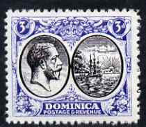 Dominica 1923-33 KG5 Badge 3d black & blue with centre reversed being a 'Hialeah' forgery on gummed paper (as SG 79var), stamps on , stamps on  stamps on ships, stamps on  stamps on  kg5 , stamps on  stamps on , stamps on  stamps on forgery, stamps on  stamps on forgeries