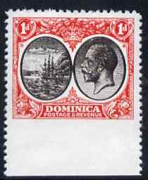 Dominica 1923-33 KG5 Badge 1d black & scarlet imperf between stamp and margin being a 'Hialeah' forgery on gummed paper (as SG 73var)