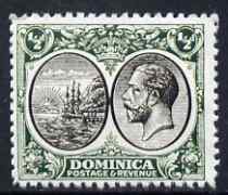 Dominica 1923-33 KG5 Badge 1/2d black & green being a 'Hialeah' forgery on gummed paper (as SG 71), stamps on , stamps on  stamps on ships, stamps on  stamps on  kg5 , stamps on  stamps on , stamps on  stamps on forgery, stamps on  stamps on forgeries