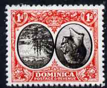 Dominica 1923-33 KG5 Badge 1d black & scarlet with centre inverted and reversed being a 'Hialeah' forgery on gummed paper (as SG 73var), stamps on , stamps on  stamps on ships, stamps on  stamps on  kg5 , stamps on  stamps on , stamps on  stamps on forgery, stamps on  stamps on forgeries