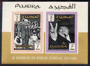 Fujeira 1966 Churchill Commemoration imperf m/sheet containing 2 values unmounted mint, as SG MS75, stamps on , stamps on  stamps on churchill  personalities