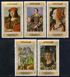 Yemen - Republic 1967 Paintings (Florentine Masters gold borders) perf set of 5 unmounted mint, Mi 592-96A, stamps on , stamps on  stamps on arts, stamps on  stamps on raphael, stamps on  stamps on michelangelo, stamps on  stamps on botticelli