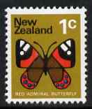 New Zealand 1973-76 Red Admiral 1c (from no wmk def set) unmounted mint, SG 1008, stamps on butterflies