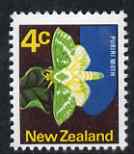 New Zealand 1973-76 Puriri Moth 4c (from no wmk def set) unmounted mint, SG 1011, stamps on butterflies