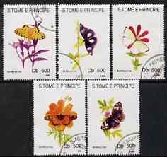 St Thomas & Prince Islands 1993 Butterflies & Flowers perf set of 5 fine cto used,, stamps on , stamps on  stamps on flowers, stamps on  stamps on butterflies