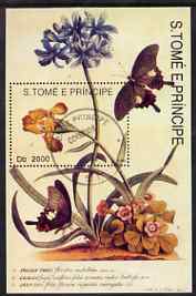 St Thomas & Prince Islands 1993 Butterflies & Flowers perf m/sheet fine cto used,, stamps on flowers, stamps on butterflies