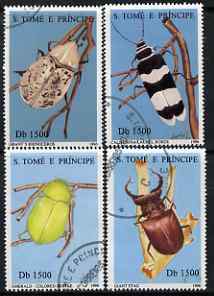 St Thomas & Prince Islands 1996 Beetles perf set of 4 fine cto used, stamps on insects, stamps on beetles