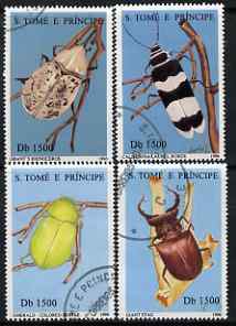 St Thomas & Prince Islands 1996 Beetles perf set of 4 fine cto used, stamps on insects, stamps on beetles