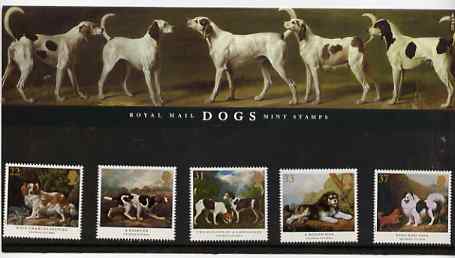 Great Britain 1991 Dog Paintings by George Stubbs set of 5 in official presentation pack, stamps on , stamps on  stamps on arts   dogs