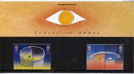 Great Britain 1991 Europa - Space set of 4 (2 se-tenant pairs) in official presentation pack, stamps on europa    space
