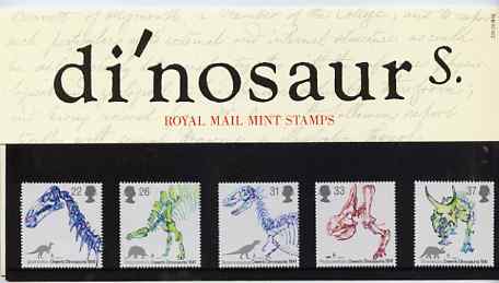 Great Britain 1991 Dinosaurs Identification by Owen set of 5 in official presentation pack, stamps on , stamps on  stamps on dinosaurs