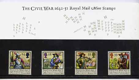 Great Britain 1992 Civil War 350th Anniversary set of 4 in official presentation pack, stamps on , stamps on  stamps on militaria    history