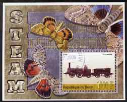 Benin 2006 Early Steam Locos #2 (Columbine) perf m/sheet with Butterflies in background fine cto used, stamps on , stamps on  stamps on railways, stamps on  stamps on butterflies