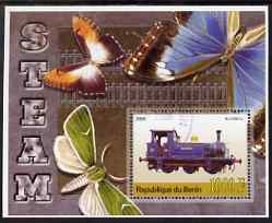 Benin 2006 Early Steam Locos #3 (Bluebell) perf m/sheet with Butterflies in background fine cto used, stamps on railways, stamps on butterflies