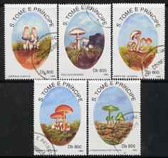 St Thomas & Prince Islands 1993 Fungi perf set of 5 very fine cto used, stamps on , stamps on  stamps on fungi