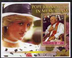 Liberia 2006 Pope John Paul In Memoriam perf m/sheet (with Diana in background) very fine cto used, stamps on royalty, stamps on diana, stamps on pope, stamps on personalities, stamps on religion