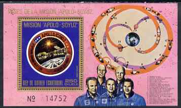 Equatorial Guinea 1975 Apollo-Soyuz Space Link perf souvenir sheet unmounted mint, Mi BL181, stamps on space