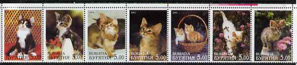 Buriatia Republic 2001 Kittens perf set of 7 values complete unmounted mint, stamps on cats