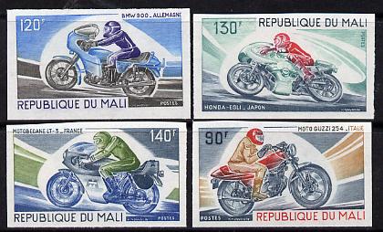 Mali 1976 Motor cycling unmounted mint imperf set of 4, as SG 556-59 (from limited printing) gutter pairs available price x 2, stamps on , stamps on  stamps on motorbikes transport