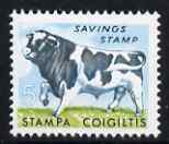 Cinderella - Ireland 5p Saving stamp showing a Cow (gutter pairs available price x 2) unmounted mint, stamps on animals, stamps on bovine