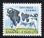 Cinderella - Ireland 5p Saving stamp showing a Cow (gutter pairs available price x 2) unmounted mint, stamps on , stamps on  stamps on animals, stamps on  stamps on bovine