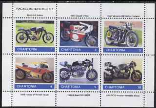 Chartonia (Fantasy) Racing Motorcycles #1 perf sheetlet containing 6 values unmounted mint, stamps on , stamps on  stamps on cinderella, stamps on  stamps on motorbikes, stamps on  stamps on sport