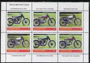 Chartonia (Fantasy) Trials Motorcycles perf sheetlet containing 6 values unmounted mint, stamps on cinderella, stamps on motorbikes, stamps on sport