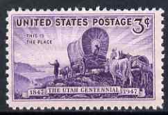 United States 1947 Centenary of Utah 3c unmounted mint, SG 947, stamps on pioneers, stamps on wagons, stamps on horses, stamps on settlers