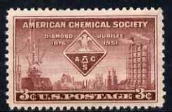 United States 1951 75th Anniversary of US Chemical Society 3c unmounted mint, SG 999, stamps on , stamps on  stamps on chemicals, stamps on  stamps on science