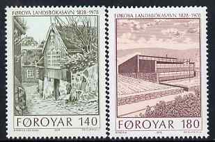 Faroe Islands 1978 National Library perf set of 2 unmounted mint, SG 38-9, stamps on , stamps on  stamps on buildings, stamps on  stamps on libraries, stamps on  stamps on literature, stamps on  stamps on slania