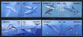 Kiribati 1998 Whales & Dolphins perf set of 8 (4 se-tenant pairs) unmounted mint, SG 560-67, stamps on , stamps on  stamps on marine life, stamps on  stamps on whales