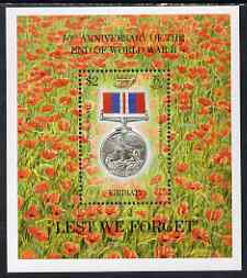 Kiribati 1997 Pacific 97 Stamp Exhibition overprinted on 1995 50th Anniversary of end of World War II perf m/sheet unmounted mint, SG MS534, stamps on aviation, stamps on  ww2 , stamps on stamp exhibitions, stamps on medals