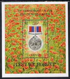 Kiribati 1997 Pacific 97 Stamp Exhibition overprinted on 1995 50th Anniversary of end of World War II perf m/sheet unmounted mint, SG MS534, stamps on , stamps on  stamps on aviation, stamps on  stamps on  ww2 , stamps on  stamps on stamp exhibitions, stamps on  stamps on medals