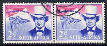 South Africa 1955 Voortrekker Covenant Celebrations 2d horiz pair very fine used SG 167, stamps on , stamps on  stamps on flags, stamps on  stamps on churches, stamps on  stamps on religion