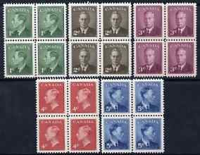 Canada 1950 KG6 set of 5 (without Postes-Postage) each in unmounted mint block of 4 SG 424-8, stamps on , stamps on  kg6 , stamps on 